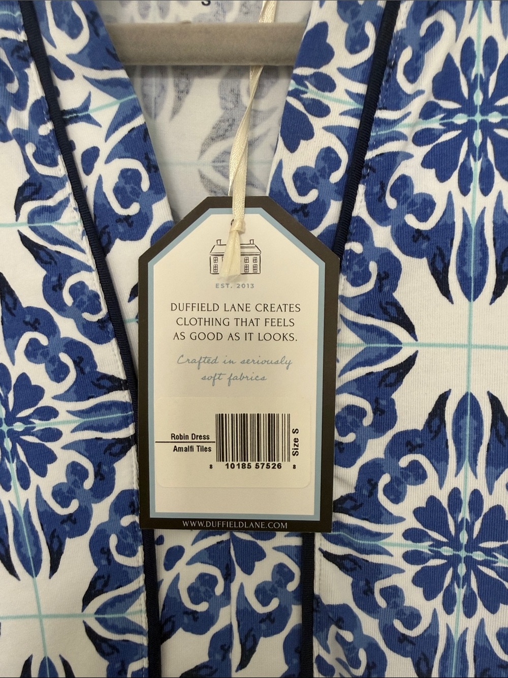 Duffield Lane Blue and White Tile-Print Robin Dress - Sz Small (NWT) - Picture 4 of 5